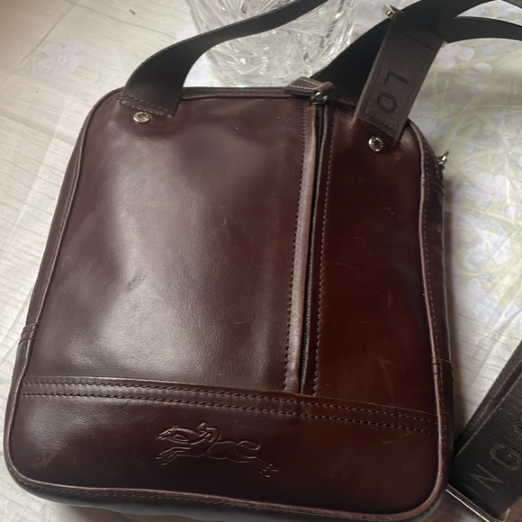 Leather cavalier mocha Longchamp crossbody bag! UNISEX - Picture 2 of 10